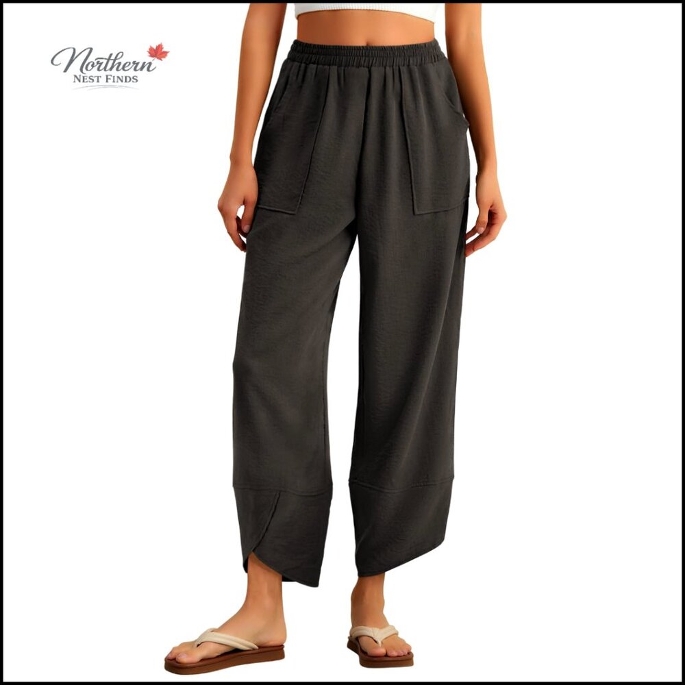 Women's Harem Pants Elastic Waist Wide Leg Palazzo Casual Summer
